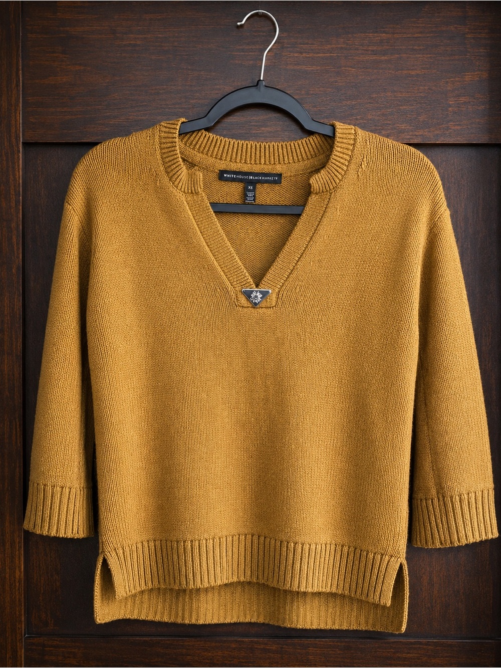 White House Black Market Mustard V-Neck Knit Sweater